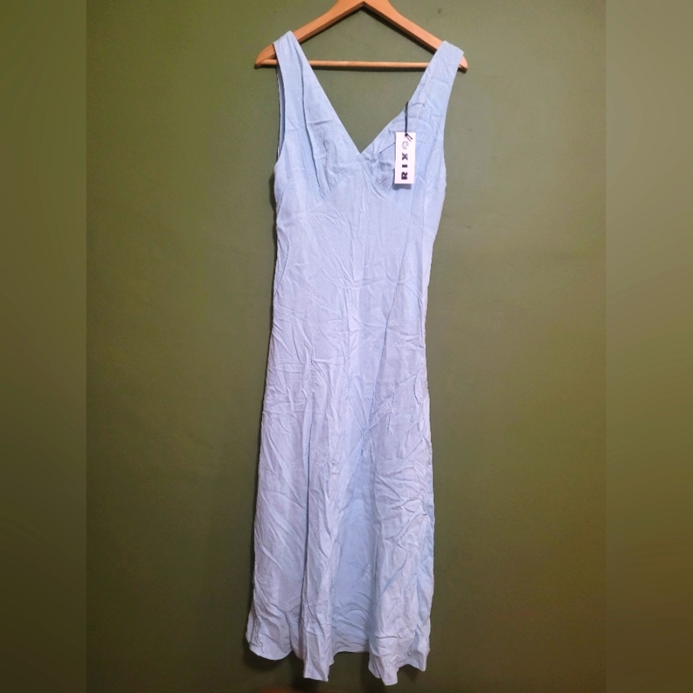 RIXO White Sleeveless V-Neck Midi Sundress